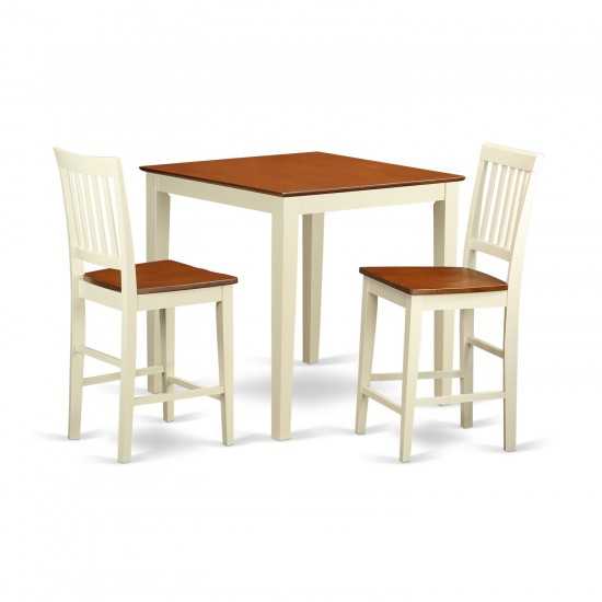 3 Pc Pub Table Set-Square Pub Table And 2 Counter Height Chairs