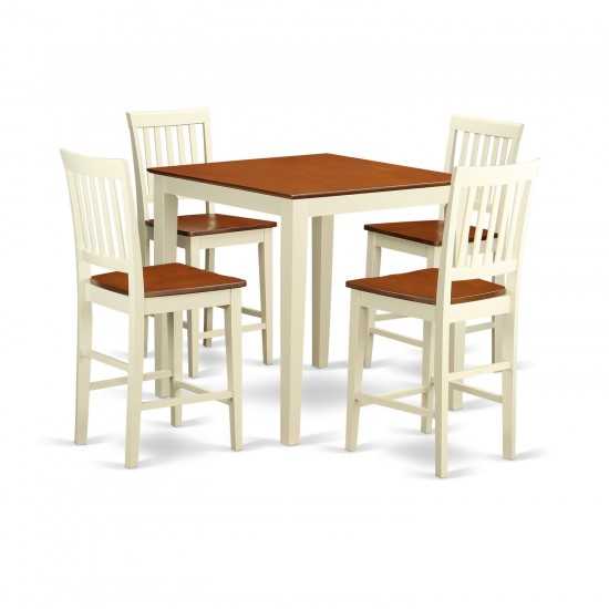 5 Pc Counter Height Table-Square Pub Table And 4 Kitchen Counter Chairs