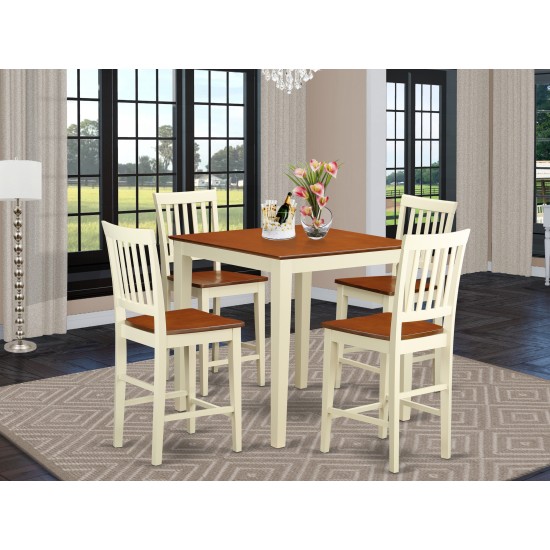 5 Pc Counter Height Table-Square Pub Table And 4 Kitchen Counter Chairs