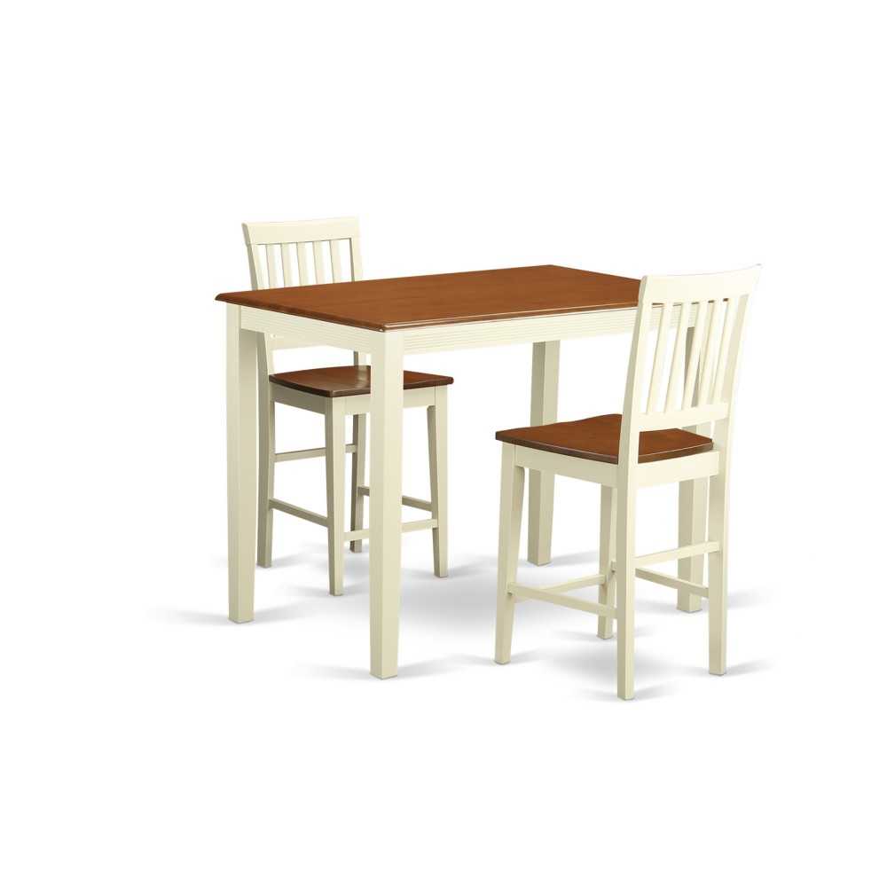 3 Pc Counter Height Pub Set - Kitchen Dinette Table And 2 Kitchen Bar Stool