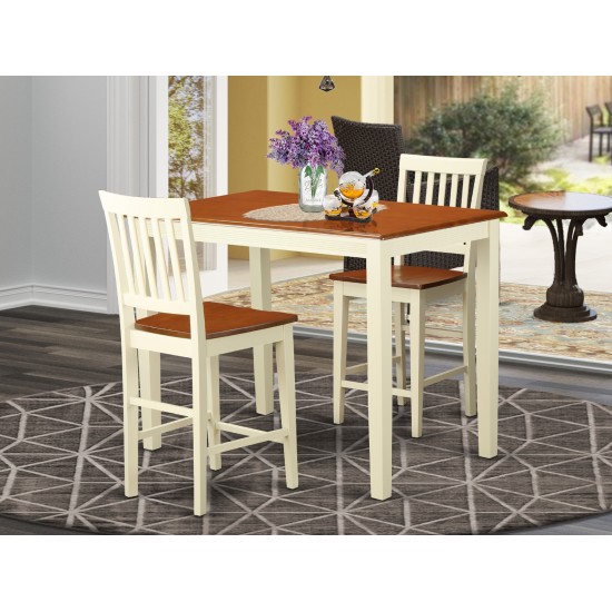 3 Pc Counter Height Pub Set - Kitchen Dinette Table And 2 Kitchen Bar Stool