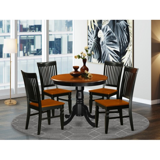 5 Pc Kitchen Set, Dining Table, 4 Wood Seat Kitchen Chairs In Black, Cherry