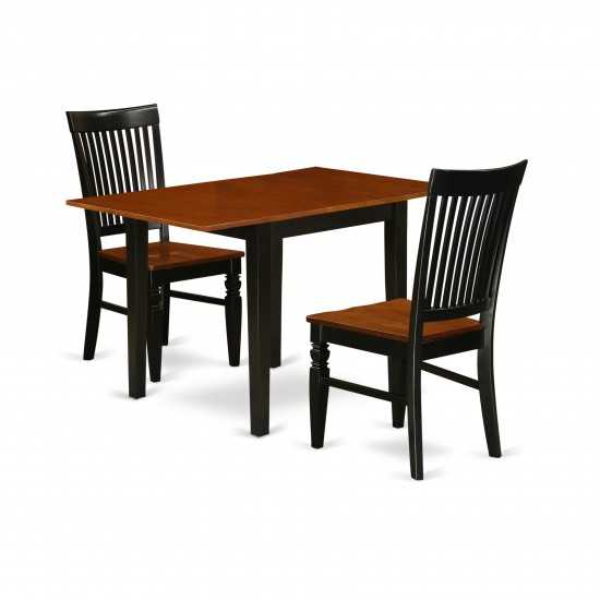 3Pc Kitchen Set Offers A Table, 2 Dining Chairs, Solid Wood Seat, Slat Back, Black, Cherry