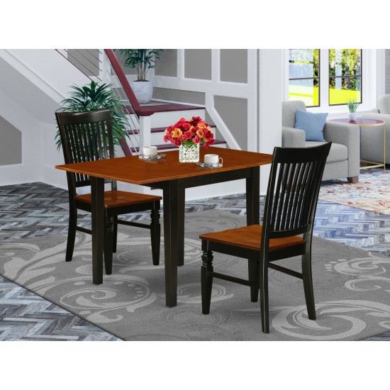 3Pc Kitchen Set Offers A Table, 2 Dining Chairs, Solid Wood Seat, Slat Back, Black, Cherry