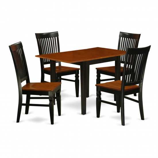 5Pc Kitchen Set, Drop Leaf Table, 4 Dining Chairs, Solid Seat, Slat Back, Black-Cherry