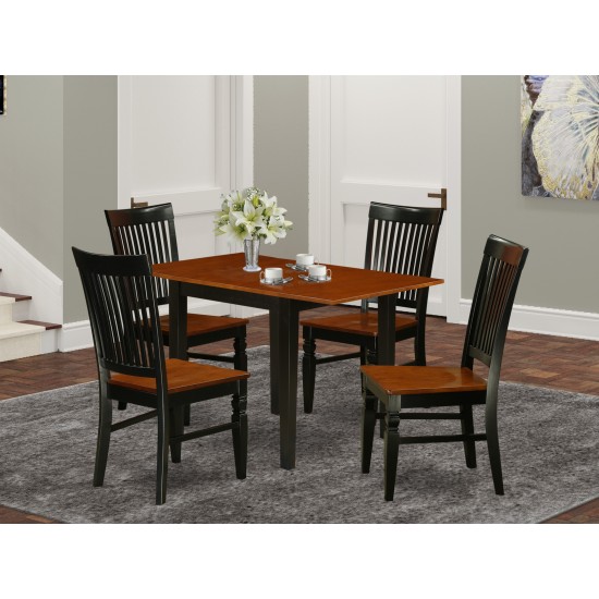 5Pc Kitchen Set, Drop Leaf Table, 4 Dining Chairs, Solid Seat, Slat Back, Black-Cherry