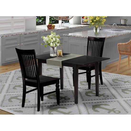 3-Pc Dinette Set 2 Dining Chairs, Butterfly Leaf Dining Table, Black