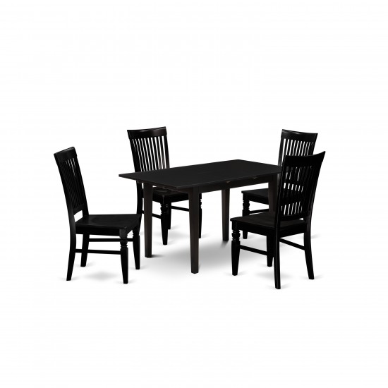 5-Pc Kitchen Dining Table Set 4 Dining Chairs, Wood Table, Black