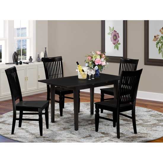 5-Pc Kitchen Dining Table Set 4 Dining Chairs, Wood Table, Black