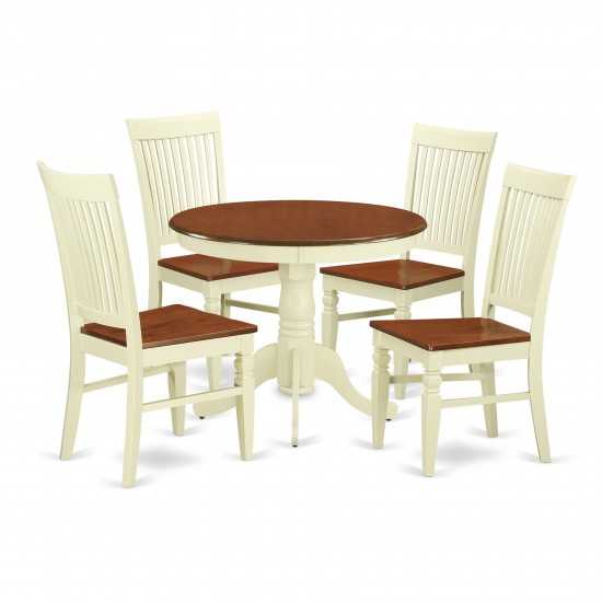 5 Pc Dining Set, Kitchen Table, 4 Wood Seat Kitchen Chairs In Buttermilk, Cherry