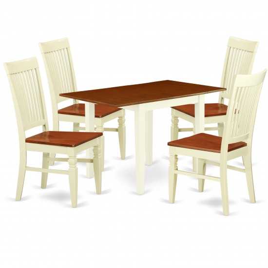 5Pc Dinette Set, Wood Table, 4 Chairs, Solid Wood Seat, Buttermilk-Cherry