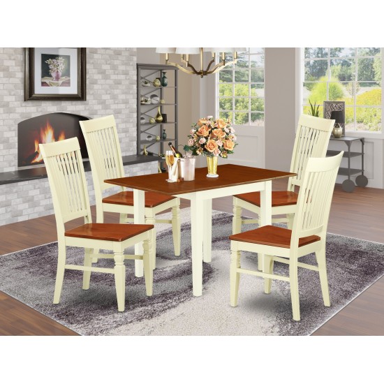 5Pc Dinette Set, Wood Table, 4 Chairs, Solid Wood Seat, Buttermilk-Cherry