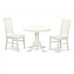 Anwe3-Lwh-W 3 Pc Set With A Table And 2 Wood Dinette Chairs In Linen White