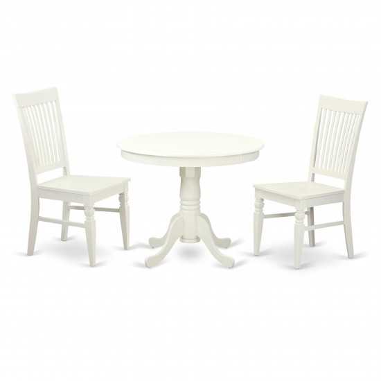 Anwe3-Lwh-W 3 Pc Set With A Table And 2 Wood Dinette Chairs In Linen White