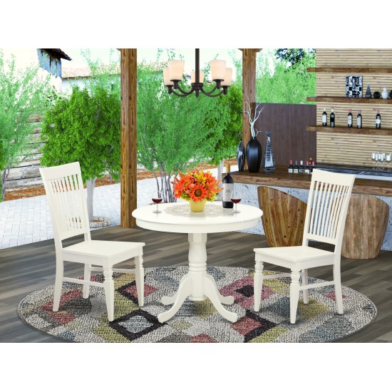 Anwe3-Lwh-W 3 Pc Set With A Table And 2 Wood Dinette Chairs In Linen White