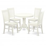 5 Pc Set With A Table And 4 Wood Dinette Chairs In Linen White