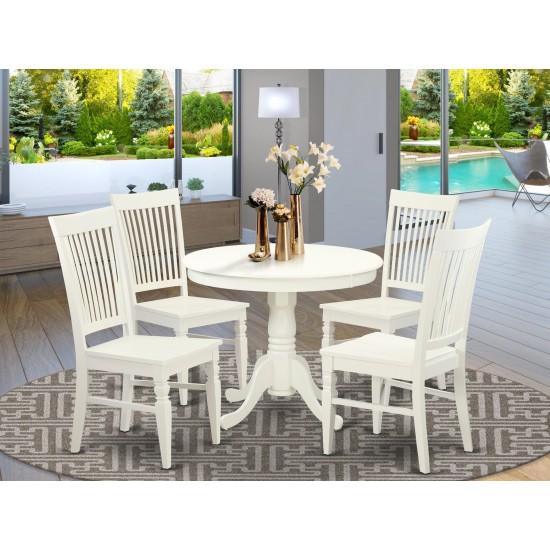 5 Pc Set With A Table And 4 Wood Dinette Chairs In Linen White