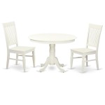 3 Pc Set, Round Dinette Table And 2 Leather Kitchen Chairs In White, White