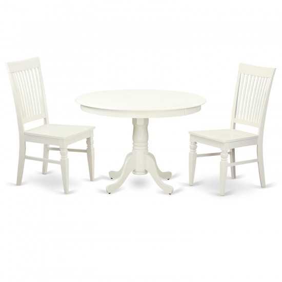 3 Pc Set, Round Dinette Table And 2 Leather Kitchen Chairs In White, White