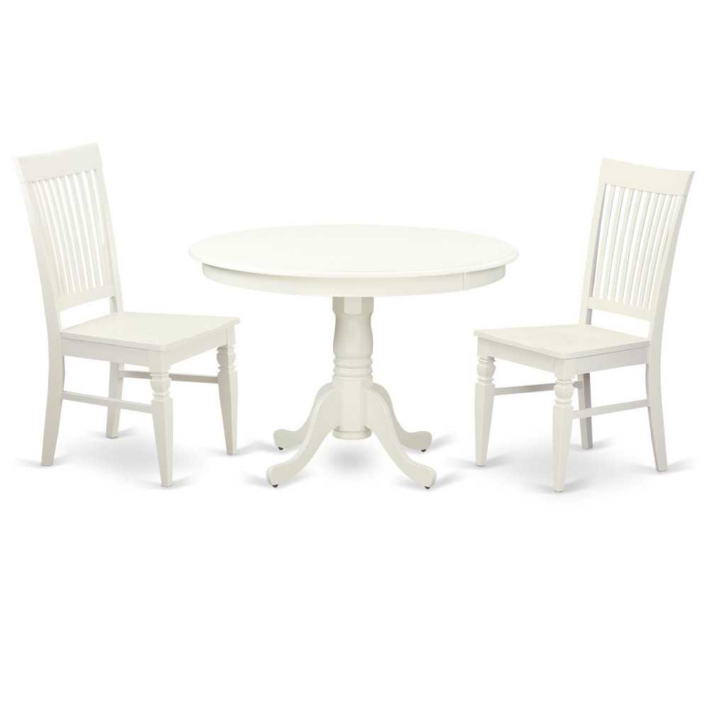 3 Pc Set, Round Dinette Table And 2 Leather Kitchen Chairs In White, White