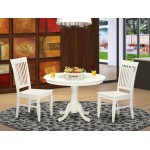 3 Pc Set, Round Dinette Table And 2 Leather Kitchen Chairs In White, White