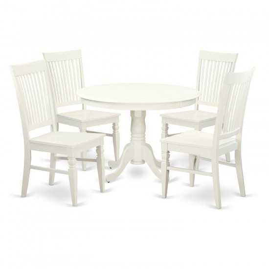 5 Pc Set With A Round Dinette Table And 4 Wood Dinette Chairs In Linen White