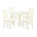 5Pc Kitchen Set Features A Small Kitchen Table, 4 Dining Chairs, Solid Wood Seat, Slat Back, Linen White Finish