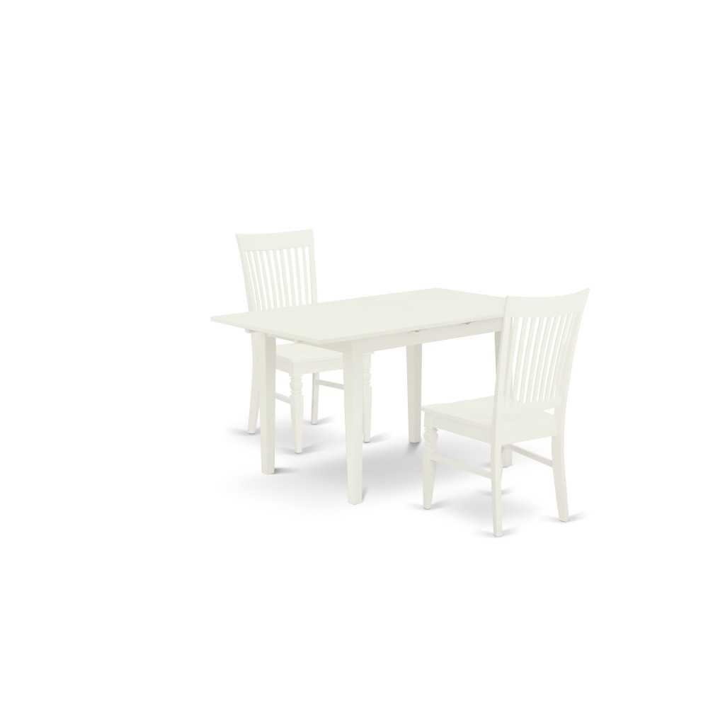 3Pc Kitchen Set 2 Kitchen Chairs, Butterfly Leaf Dinette Table, Linen White