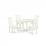 5Pc Dinette Set 4 Wood Dining Chairs, Butterfly Leaf Table, Linen White