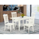 5Pc Dinette Set 4 Wood Dining Chairs, Butterfly Leaf Table, Linen White