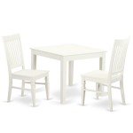 3 Pc Square Kitchen Table And 2 Hard Wood Chairs For Dining Room In White