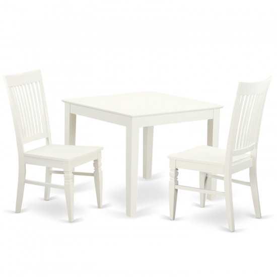 3 Pc Square Kitchen Table And 2 Hard Wood Chairs For Dining Room In White