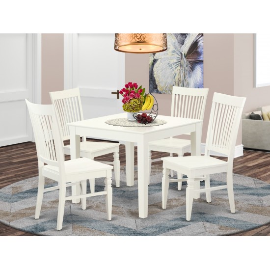 5 Pcsquare Kitchen Table And 4 Wood Kitchen Chairs In Linen White