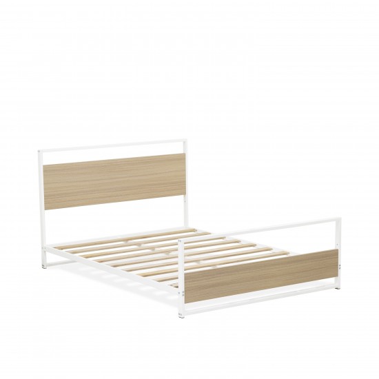 Erie Platform Bed Frame, 4 Metal Legs High-Class Bed In Powder Coating White Color, White Wood Laminate