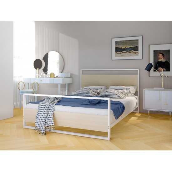 Erie Platform Bed Frame, 4 Metal Legs High-Class Bed In Powder Coating White Color, White Wood Laminate