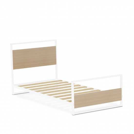 Erie Wood Bed Frame, 4 Wood Legs Lavish Bed In Powder Coating White Color, White Wood Laminate