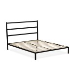 Fulton Queen Platform Bed, 5 Metal Legs Magnificent Bed In Powder Coating Black Color