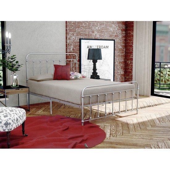 Garland Full Bed Frame, 6 Metal Legs Magnificent Bed Frame In Powder Coating Silver Color