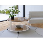 Harley Round Coffee Table For Living Room, Coffee Table In Powder Coating White Color, Brown Wood Laminate