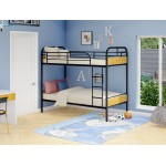 Hedley Bunk Bed Frame, 4 Metal Legs Magnificent Twin Bed In Powder Coating Black Color, Brown Wood Laminate