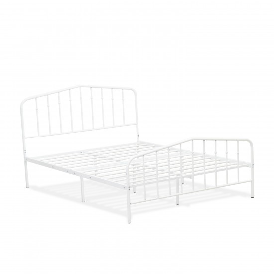 Kemah Full Bed Frame, 3 Supporting Metal Legs Deluxe Bed In Powder Coating White Color