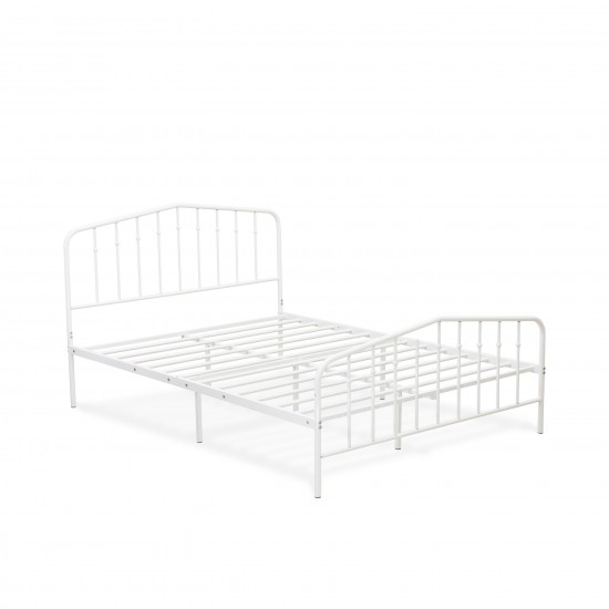 Kemah Full Bed Frame, 3 Supporting Metal Legs Deluxe Bed In Powder Coating White Color