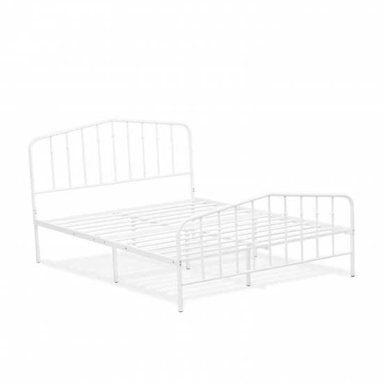 Kemah Queen Platform Bed, 4 Wood Legs Magnificent Bed In Powder Coating White Color