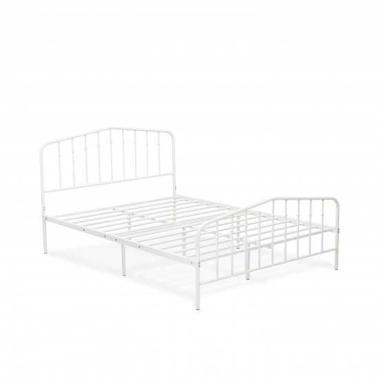 Kemah Queen Platform Bed, 4 Wood Legs Magnificent Bed In Powder Coating White Color