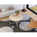 Madison Round Coffee Table For Living Room, Coffee Table In Powder Coating White Color, White Wood Laminate