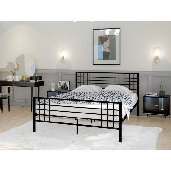 Tyler Queen Platform Bed, 9 Metal Legs Magnificent Bed In Powder Coating Black Color