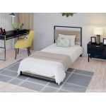 Wilson Wood Platform Bed, 4 Metal Legs Lavish Bed In Powder Coating Black Color, Weathered Wood Laminate