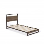 Wilson Wood Platform Bed, 4 Metal Legs Lavish Bed In Powder Coating Black Color, Weathered Wood Laminate