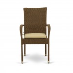 5Pc Outdoor-Furniture Brown Wicker Dining Set, Patio Table, 4 Balcony Backyard Armchair, Cushion