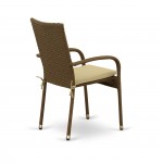 5Pc Outdoor-Furniture Brown Wicker Dining Set, Patio Table, 4 Balcony Backyard Armchair, Cushion